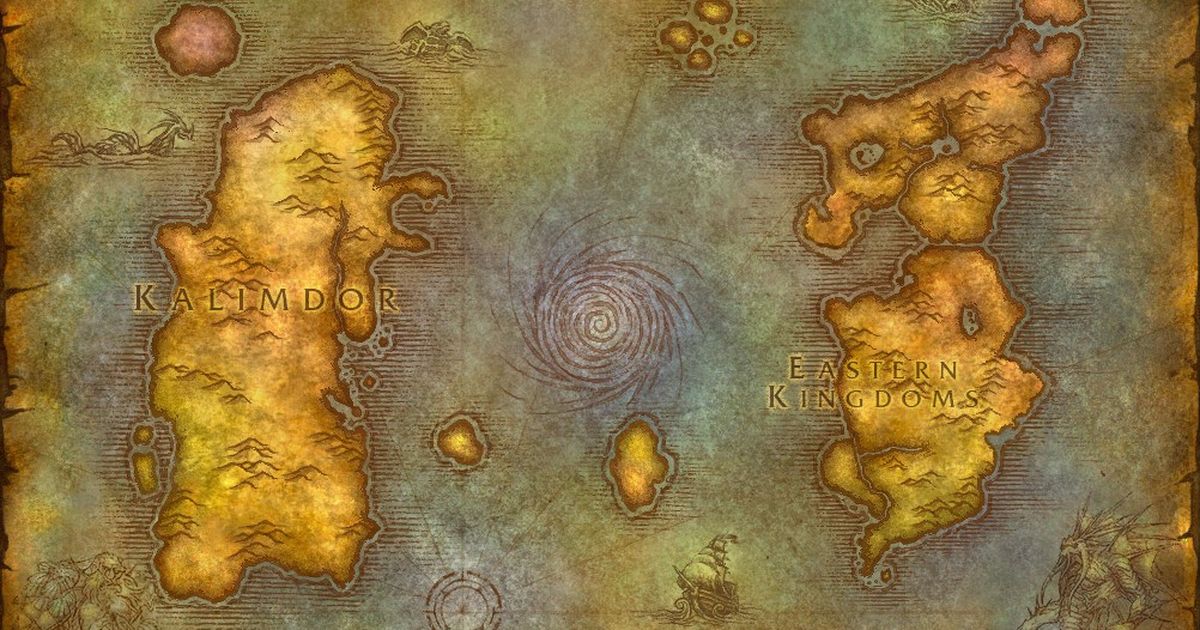 The world map of Azeroth from the Forever client, both continents